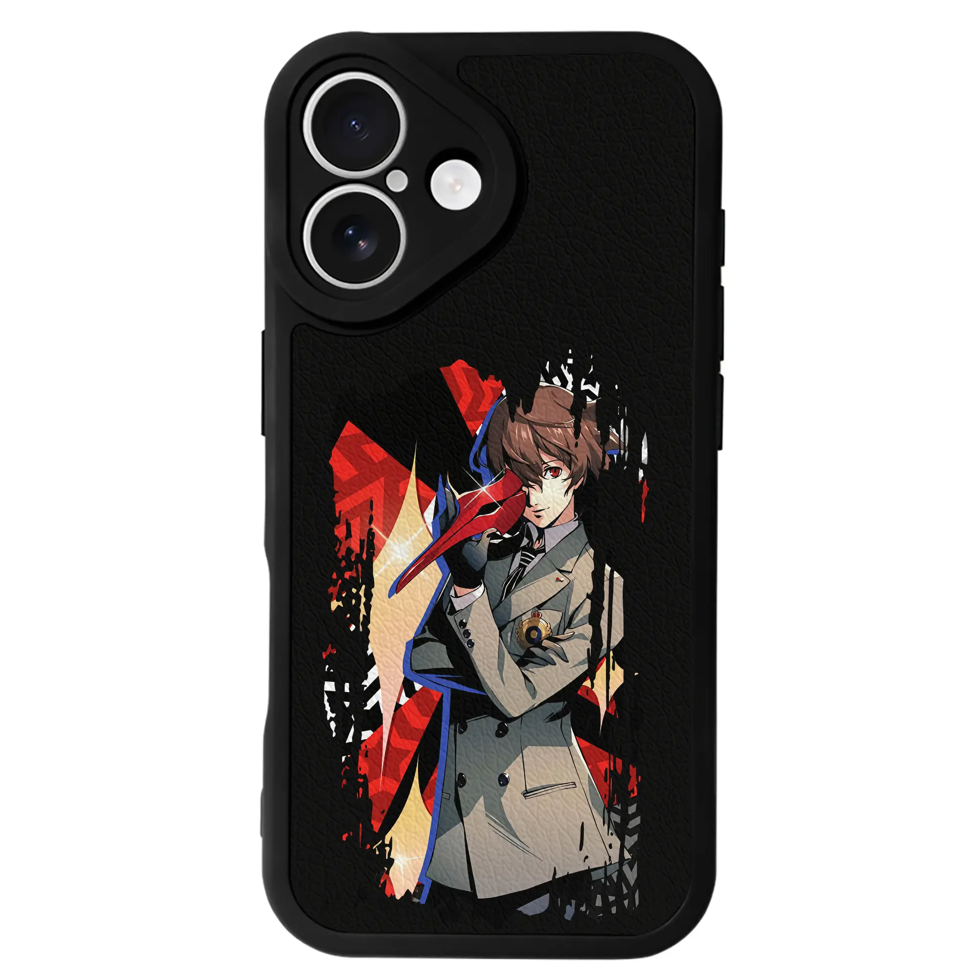 ペルソナ グッズ,明智吾郎 - IPhone 16シリーズ対応 ・ シリコンスマホケース ・ レザー調 ・ 高精度フィット ・ 耐衝撃 ・ ワイヤレス充電対応 ・ 精密カット